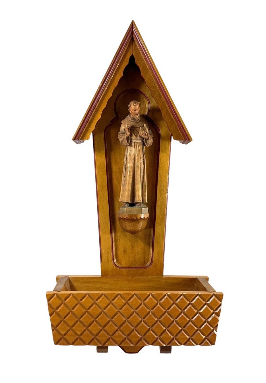 Vintage St Francis of Assisi Wood Wall Shrine Planter Religious Folk Art 18”
